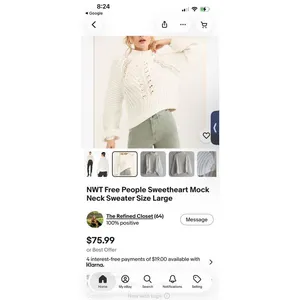 Free People White Chunky Knit Sweater XL thumbnail 8