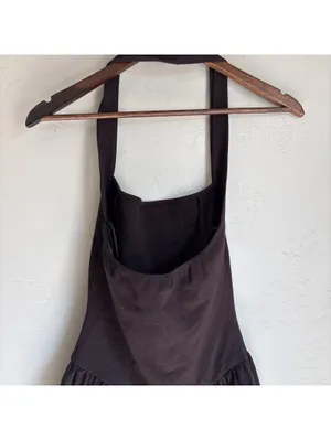 21Saints Small Brown Halter Drop Waist Ruffle Hem Mini Dress Cocktail Party thumbnail 5