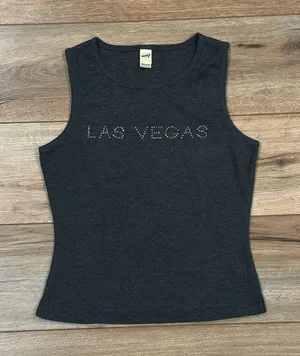 KAVIO Vintage 2000s Gray Y2k Las Vegas Rhinestone Tank Top | Size Medium thumbnail 1
