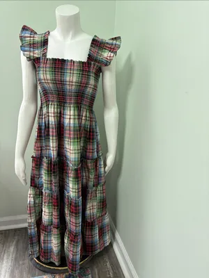 Hill House Ellie Nap Dress in White Multi Tartan Plaid Small NEW thumbnail 5
