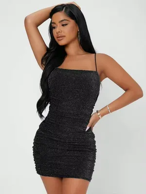 🖤 ✨ Sparkly Black Ruched Mini Bodycon Dress | Size S ✨🖤🎀 thumbnail 4