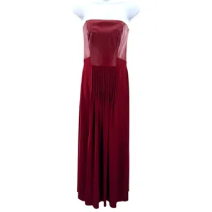 Sachin & Babi Burgundy Lamb Leather Silk‎ Strapless Pleated Maxi Dress Size 4 thumbnail 2