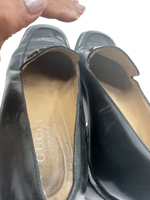 Gucci Size 9.5 Leather Block Heel Loafers Metal Buckle Details Black thumbnail 14