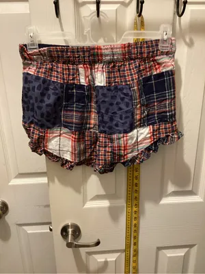 aerie Patchwork Plaid Ruffle High-Waist Shorts - Navy & Red thumbnail 3