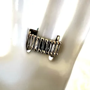 Blue and orange silver tone stretchy ring thumbnail 4