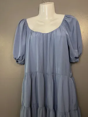 Pinch Dress Womens Small Blue Tiered Babydoll Puff Sleeve Ruffle Hem 3822D thumbnail 2