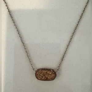 Kendra Scott Elisa Necklace Copper Rose Gold Drusy Pendant Gold Chain thumbnail 1