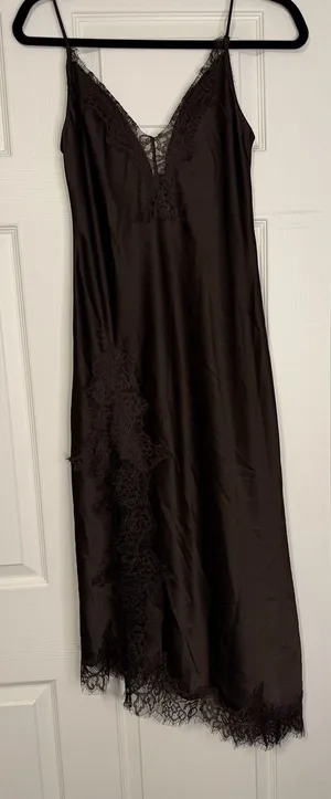 Zara Collection Y2K Lace Tank Dress‎ Satin Brown Fairy Festival Asymmetrical thumbnail 1