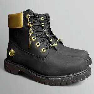 Timberland 6” Heritage Waterproof Nubuck Cupsole Boots in Black/Gold thumbnail 2