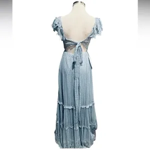 Azazie Blue Ruffle Lace Gown Tie on back Maxi Size 2 NWT thumbnail 9