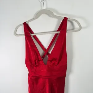 Hello Molly Silky Moment Mini Dress Red Satin V Neck Cocktail Womens Size XS thumbnail 4