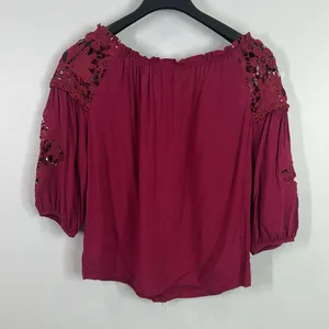 Meghan LA burgundy crochet floral blouse size medium thumbnail 6