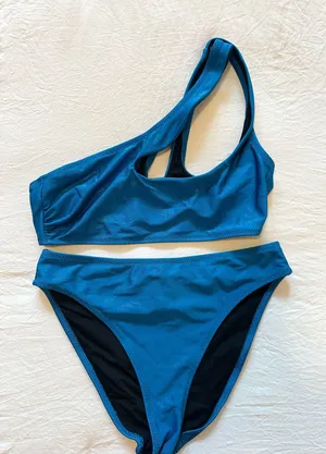 Solid & Striped Blue Shimmer Crossover One Shoulder Bikini thumbnail 1