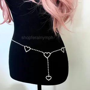 Silver Y2K Rhinestone Heart Drop Chain Belt, Fits 33-44.5 Inches, X7GA1269 thumbnail 4