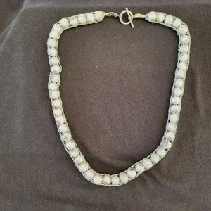 Metal Mesh Silver Textured Threaded Bead Necklace thumbnail 11