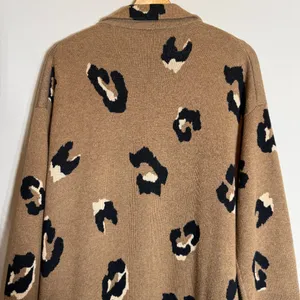 J. Crew Ella Leopard Open-Front Long Sweater-Blazer Women's Medium Brown Wool thumbnail 12