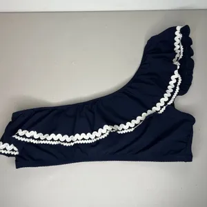 J. Crew Navy Rickrack One Shoulder Ruffle Swim Bikini Top Size Large thumbnail 3
