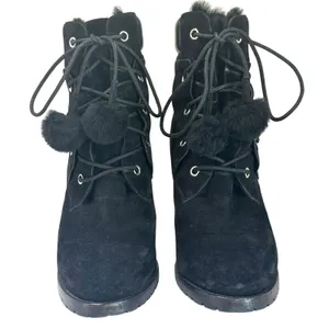 Jimmy Choo Elba 95 Black Suede Fur Pom Pom Lace-Up Boots Size IT‎ 37 US 7 thumbnail 2