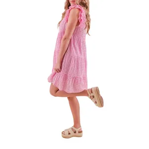Entro Pink Plaid‎ Checkered Gingham Dress Small Tiered Babydoll Mini Ruffle Neck thumbnail 12
