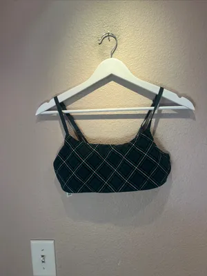 Victoria’s Secret PINK Women’s Strappy Tartan Plaid Green Sports Bra Medium thumbnail 4