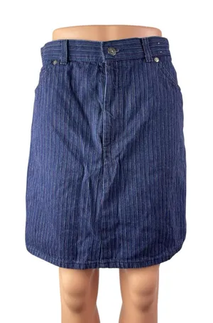 Vintage Levi's Women's Blue Striped High Rise Mini Straight A-Line Denim Skirt M thumbnail 1