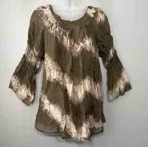 Tempo Paris Silk Peasant Top Size S M Green Tie Dye Fairy Grunge Artsy Ren Faire thumbnail 1