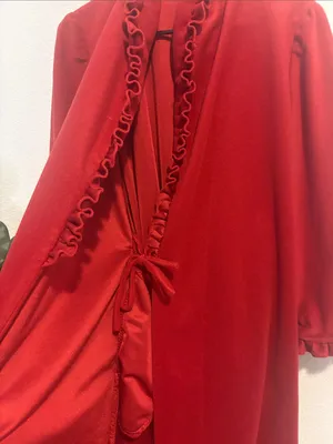 Vintage Red Ruffle-Trim Long Robe - Women Intimates & Sleepwear thumbnail 4