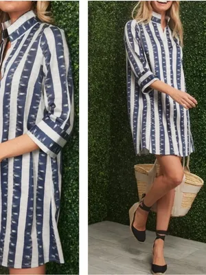 Tuckernuck Charlie Dress in Stillwater Blue Stripe Mini Cotton Sz XS 🧡🎀 thumbnail 2