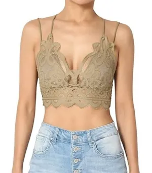 Free People Womens Adella Lace Crochet Boho Festival Bralette Top Size S Tan thumbnail 1