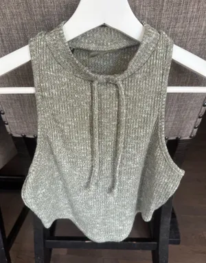 Gymshark Sleeveless Knit Drawstring Crop Tank Top - Olive Green thumbnail 1