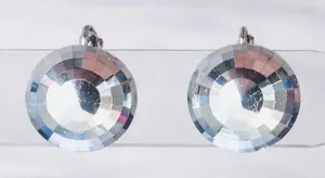Vintage Clip On Earrings - Domed Circle Faceted Silver Tone - Condition Issues thumbnail 1