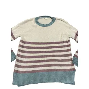 Easel Los Angeles cream, dark pink & teal‎ striped soft sweater size large thumbnail 6