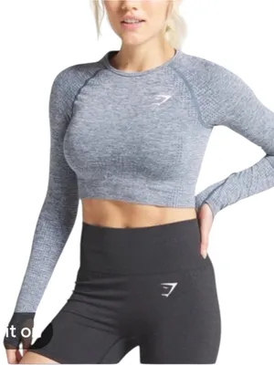 Gymshark Women Vital Crop Top Size Small Grey Seamless Long Sleeve Athletic thumbnail 1
