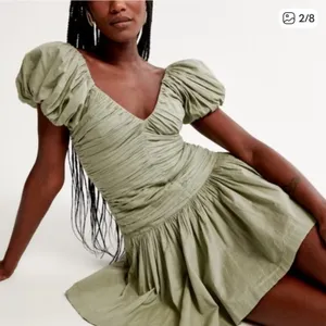 Abercrombie & Fitch Drama Puff Sleeve Ruched Mini Dress Sage Green Petite Large thumbnail 2