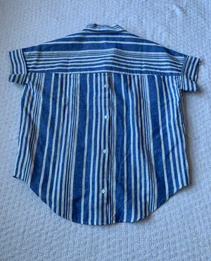 Madewell Linen and Cotton Buttoned Shirt Blue and White Size XS Like New thumbnail 4