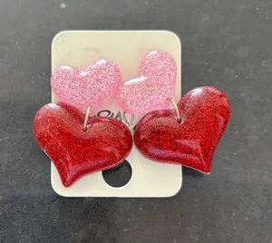 Pink and Red Heart Drop Earrings thumbnail 1