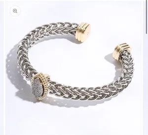 Two T Ponytail Eye Pave Bangle Bracelet Silver thumbnail 5