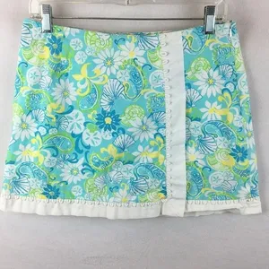 Lilly Pulitzer Blue Floral Shell Beach Coastal Print Skort Shorts Mini Skirt 8 thumbnail 2