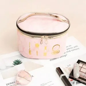 Pastel Pink with Gold Tone Trimmed Portable Travel Makeup Case thumbnail 2