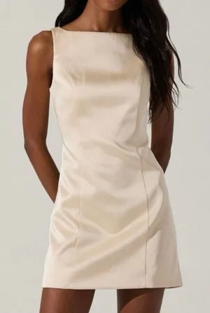 ASTR the Label Alisanne Satin Boat-Neck Bow Sleeveless Mini Dress Cream Small thumbnail 1