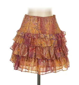 new with tags - Zara ruffle beautiful patchwork skirt in the orange and pink toned colors thumbnail 6