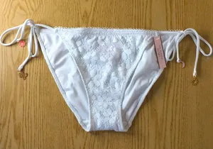 New Victoria’s Secret Vintage Crocheted Bikini Swimsuit Bottoms White Medium thumbnail 1
