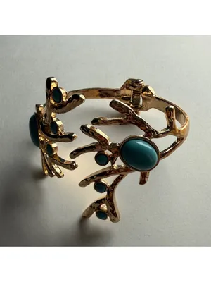 $58 Sundance Coral-Inspired Turquoise Gold Cuff Bracelet | NWOT | Coastal Boho thumbnail 6