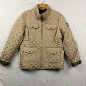 Tommy Hilfiger Womens Large Tan Quilted Utility Barn Jacket Flag Patch Coat L thumbnail 2