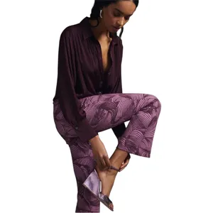 Anthropologie Maeve Purple Swirl Pullon Boot Cut Pants S thumbnail 3