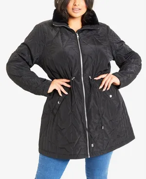 NWT Evans Womens Plus Size Faux Fur Collar Padded Coat 211224 18W Black thumbnail 1