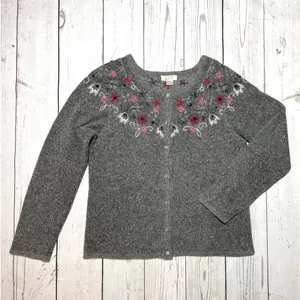 Silk & Angora Embroidered Cardigan Size L thumbnail 3