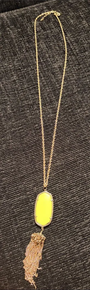 Rare Retired Kendra Scott Rayne Gold Neon Yellow Chartreuse Tassel Necklace thumbnail 1