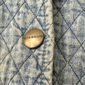 Blue Willi’s Denmark Quilted Denim Jacket Knit Sleeves Button 90s Vintage Large thumbnail 3
