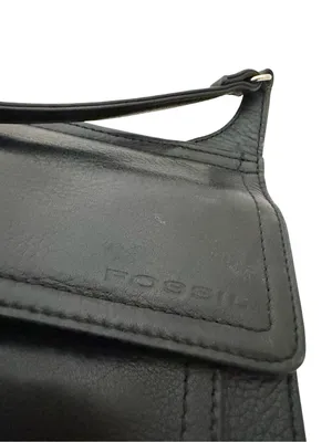 Fossil Black Leather Flap Front Crossbody Bag Long Strap Pocket One Size Women's thumbnail 4